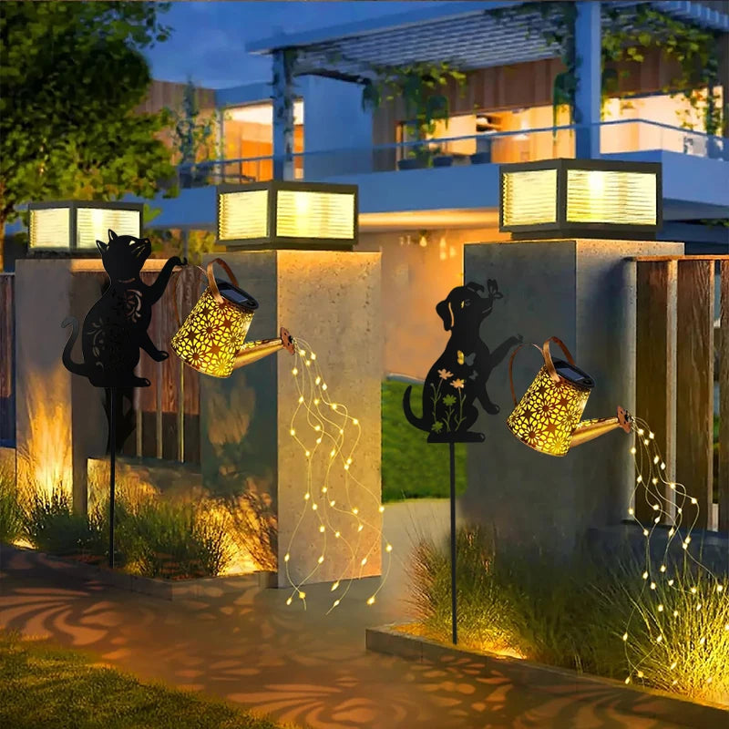 Solar Cat/Dog Watering Can Garden Décor