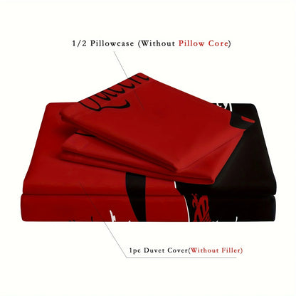 Dark Red And Black Three-Piece Bedding Set