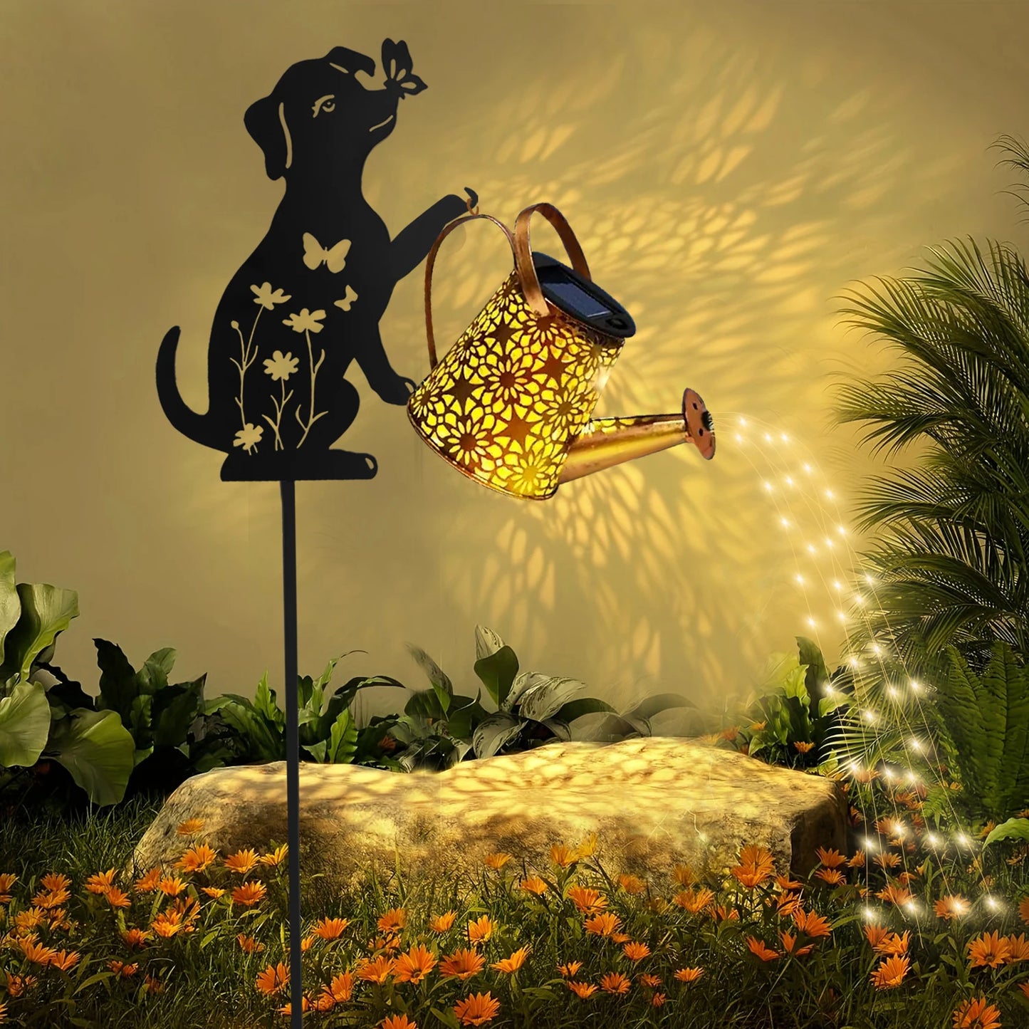Solar Cat/Dog Watering Can Garden Décor
