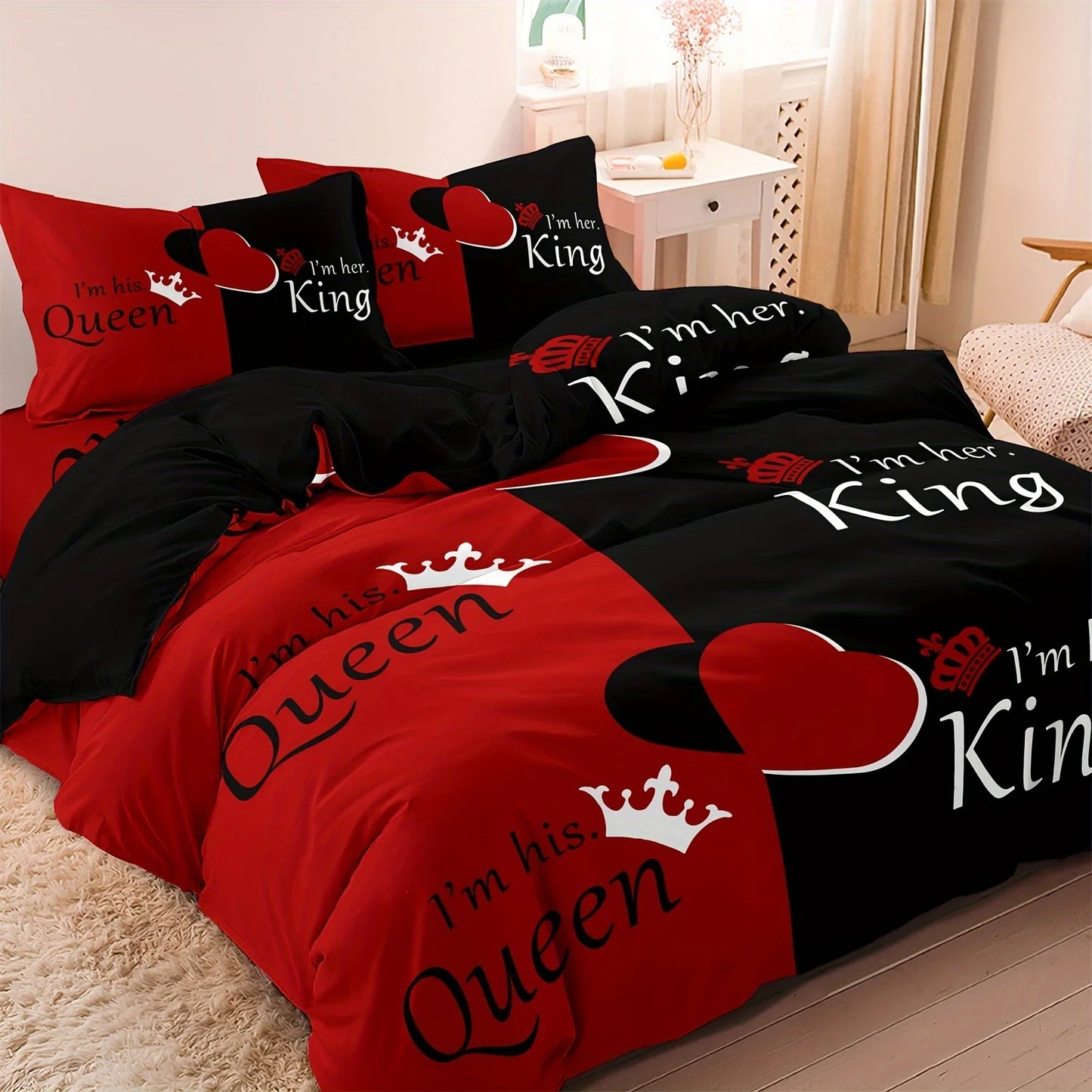 Dark Red And Black Three-Piece Bedding Set