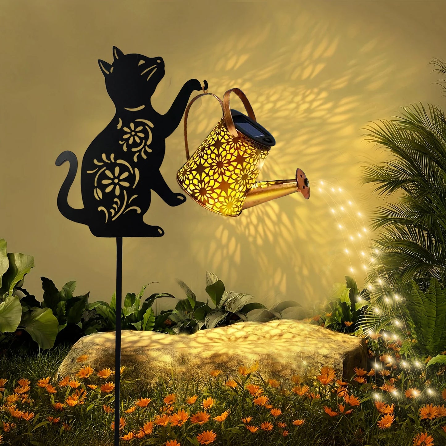 Solar Cat/Dog Watering Can Garden Décor