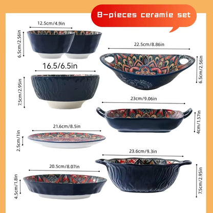Bohemian 8 Piece Ceramic Dishes Set