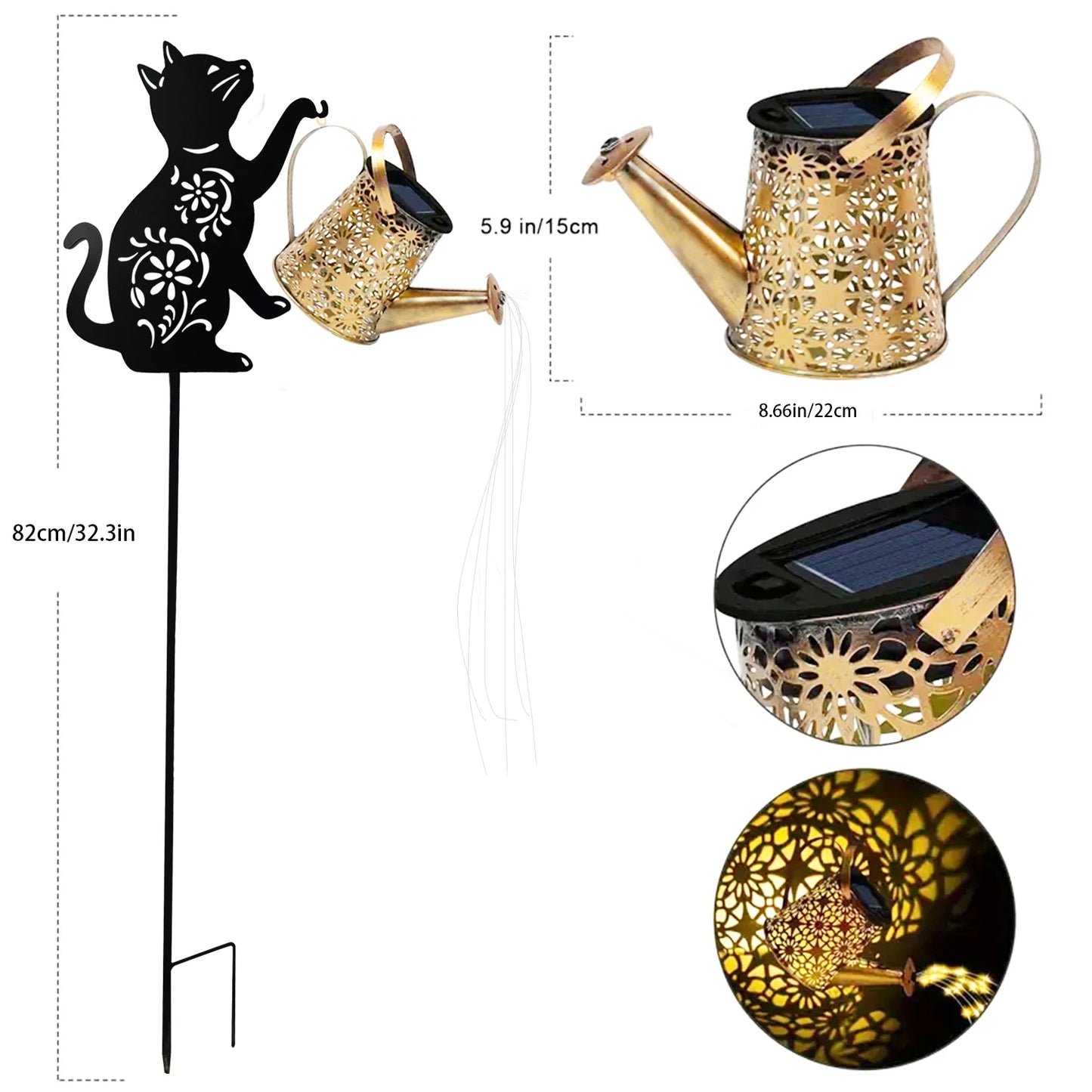 Solar Cat/Dog Watering Can Garden Décor