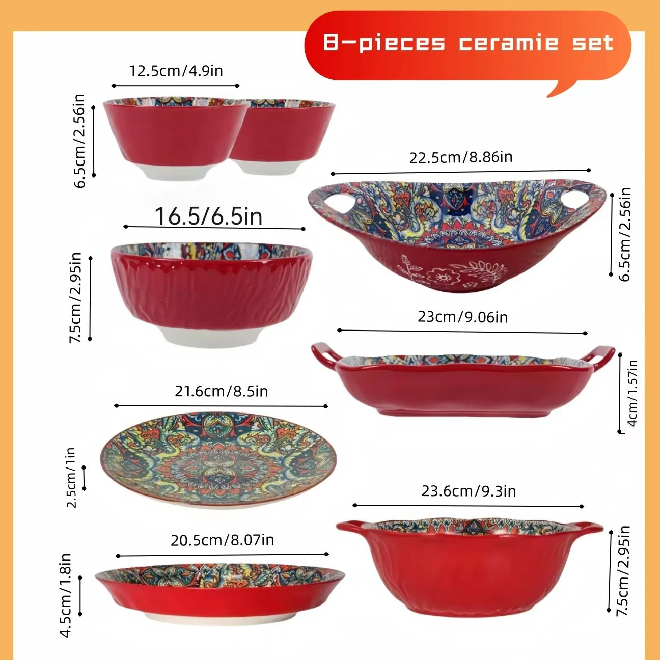 Bohemian 8 Piece Ceramic Dishes Set