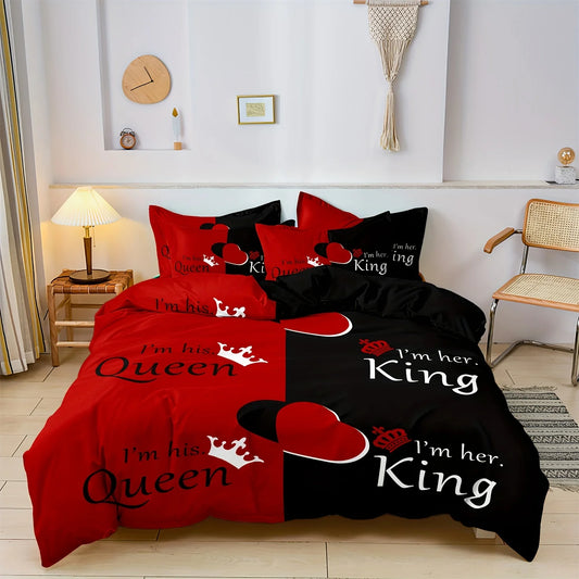 Dark Red And Black Three-Piece Bedding Set