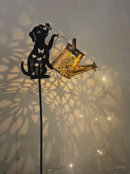 Solar Cat/Dog Watering Can Garden Décor